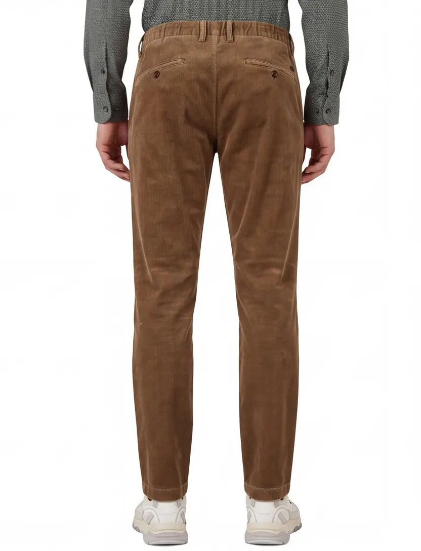 Alberto broek bruin effen structuur slim fit katoen