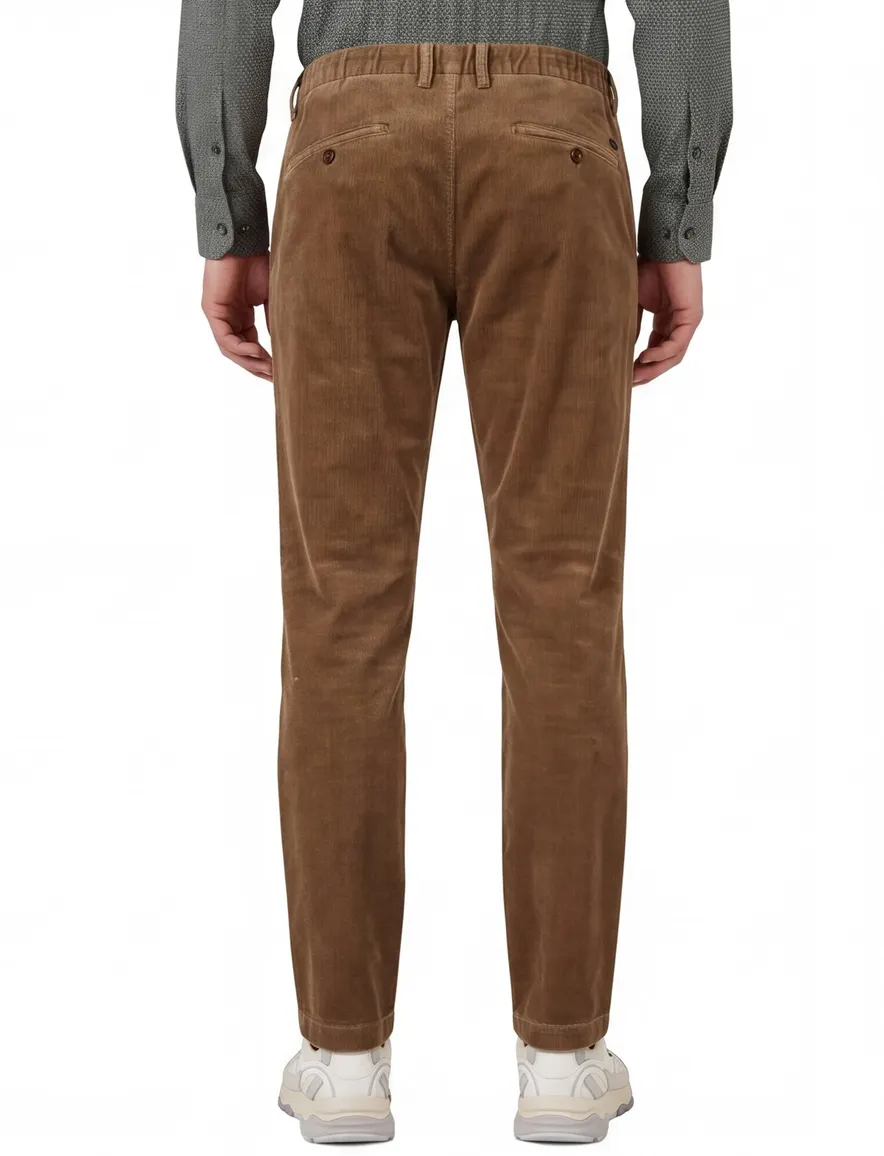 Alberto broek effen bruin structuur slim fit katoen