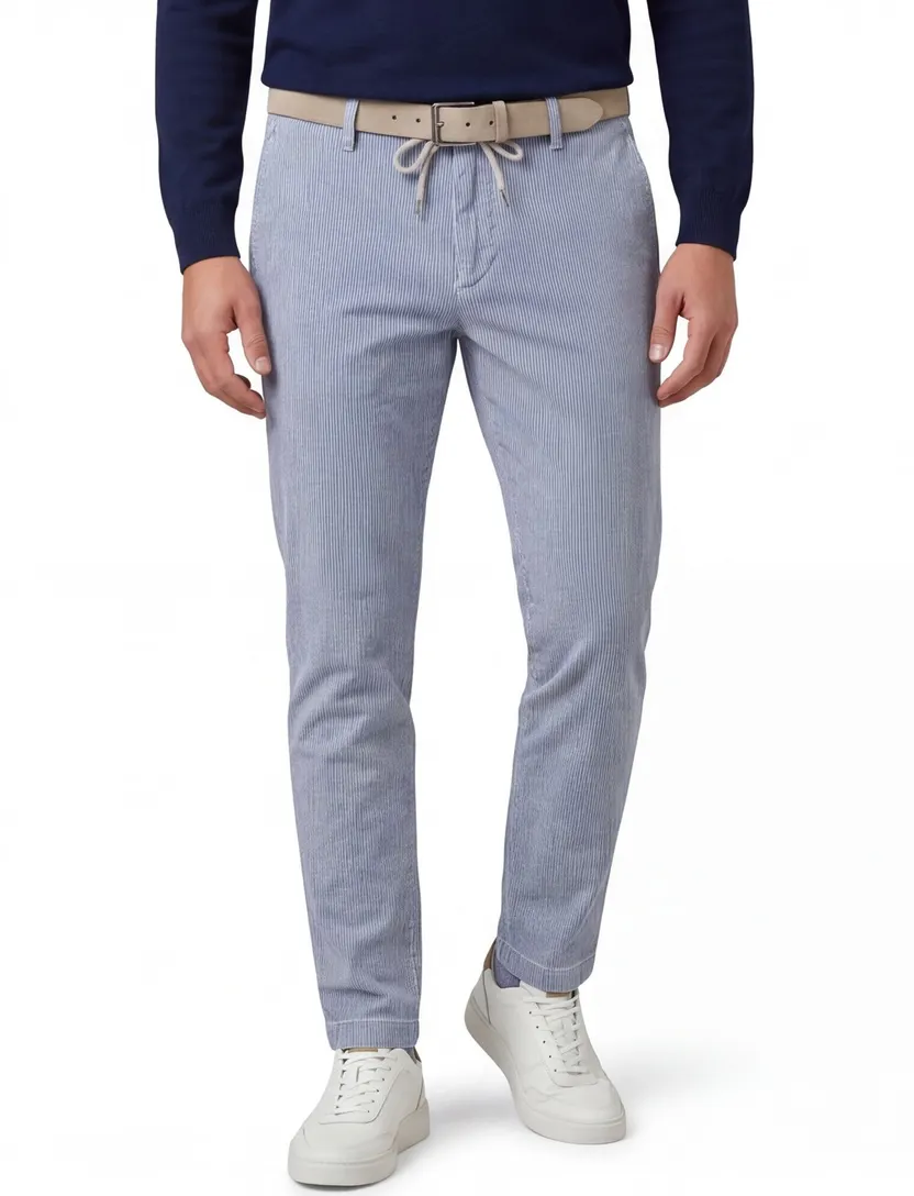Lichtblauw Alberto Slim Fit broek corduroy