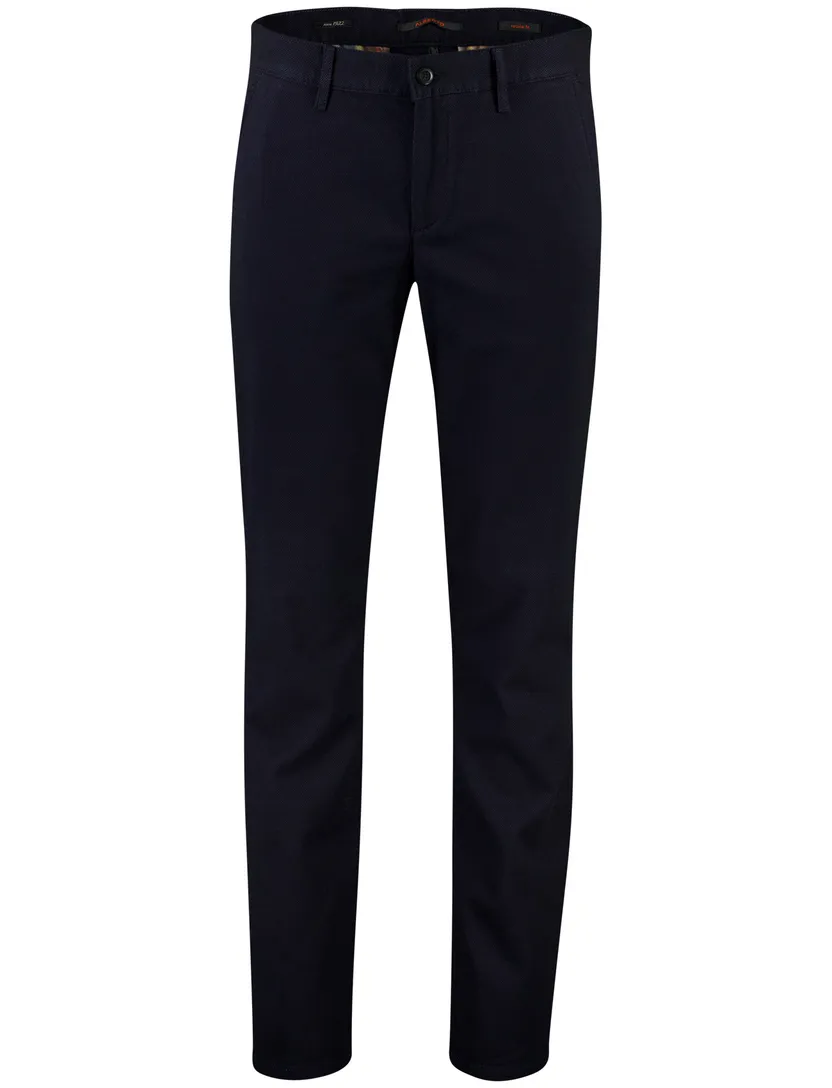 Broek effen donkerblauw slim fit katoen effen