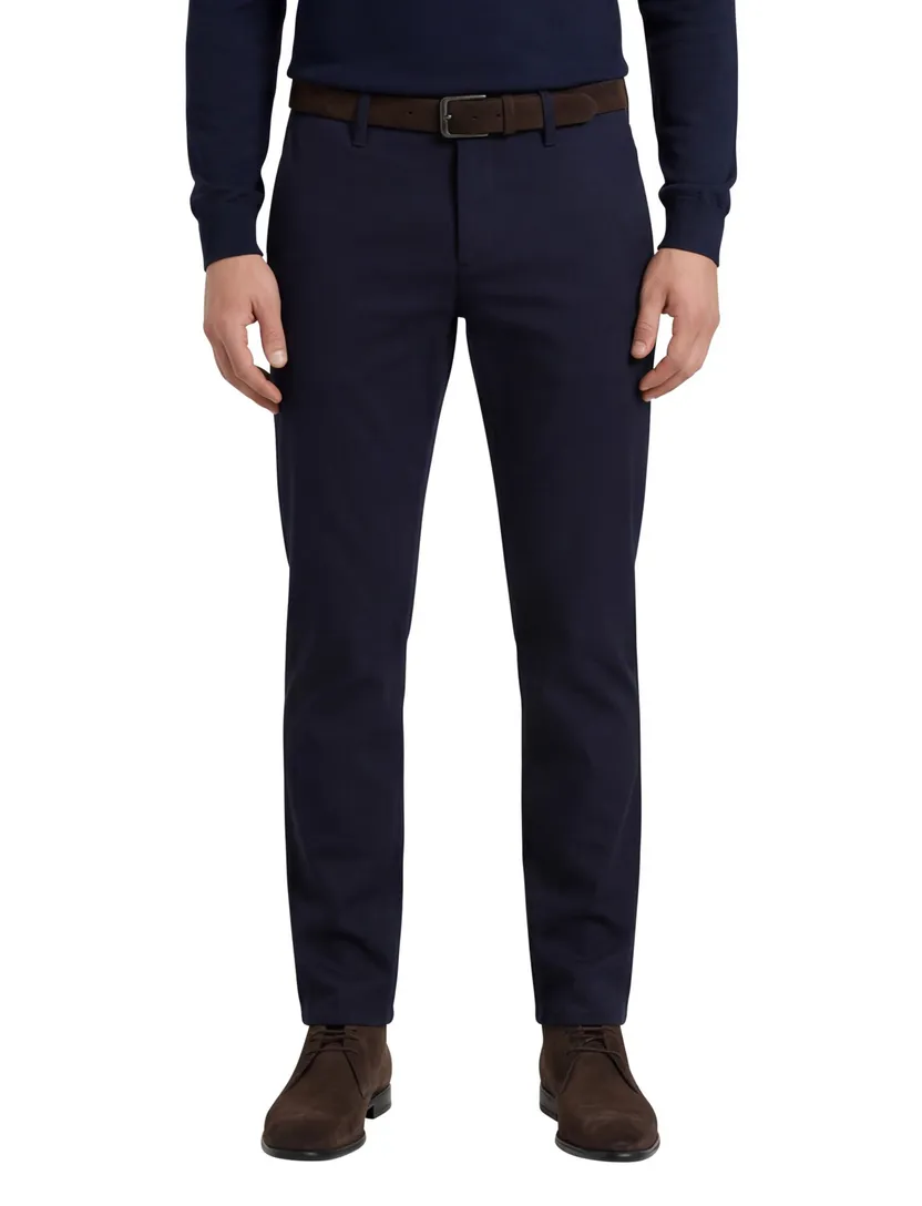 Broek effen donkerblauw slim fit katoen effen