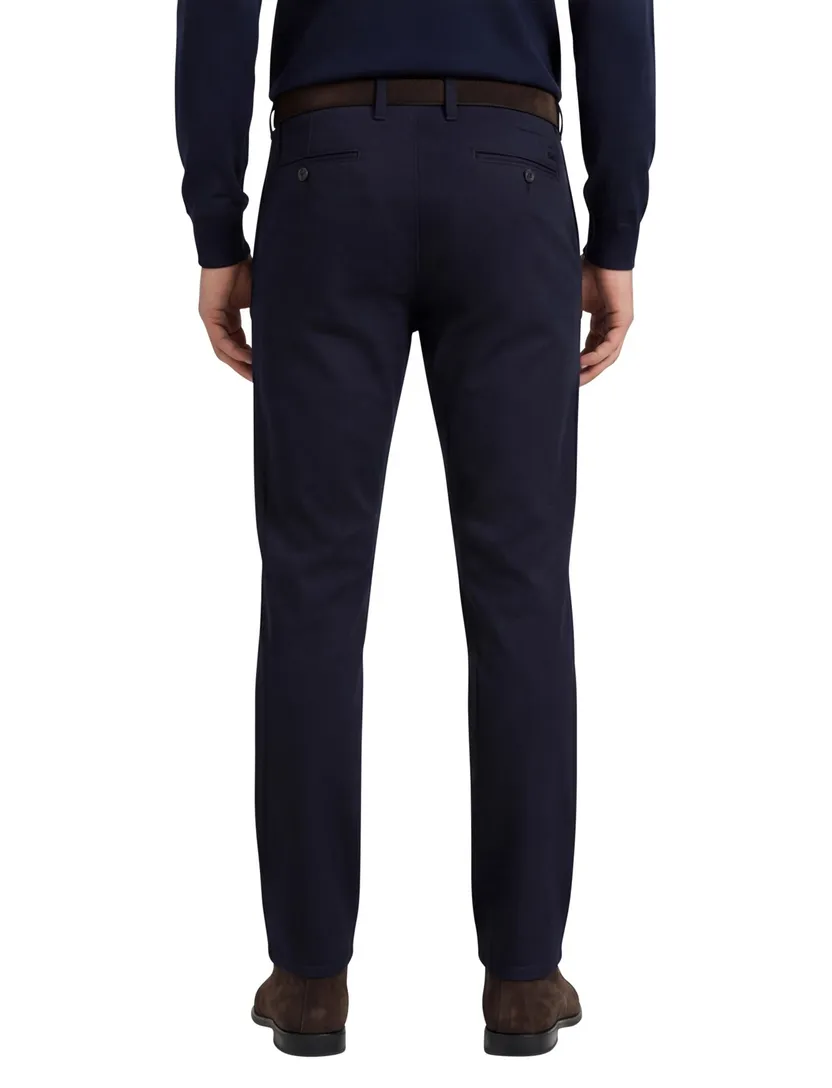 Broek effen donkerblauw slim fit katoen effen