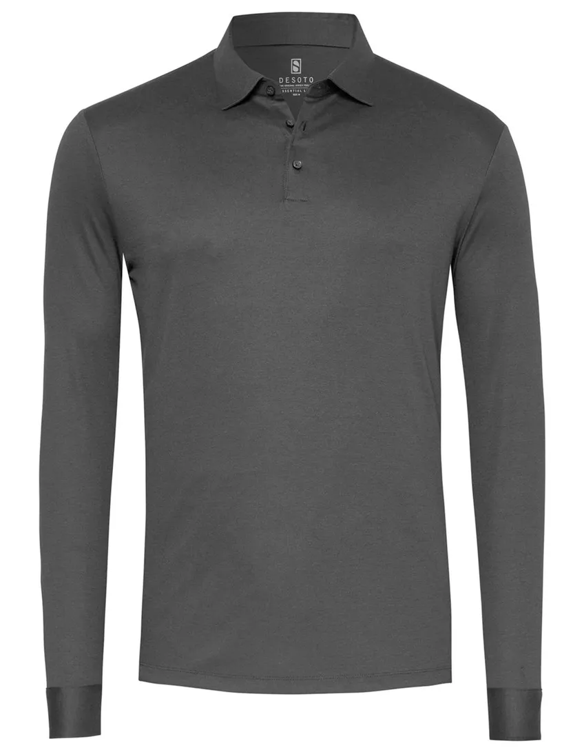 katoenen poloshirt Desoto zwart effen slim fit