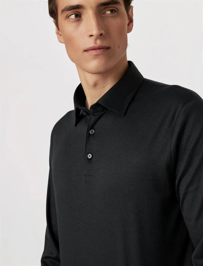 katoenen poloshirt Desoto zwart effen slim fit