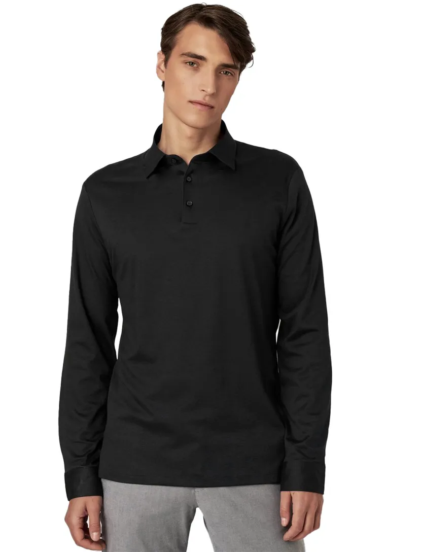 katoenen poloshirt Desoto zwart effen slim fit