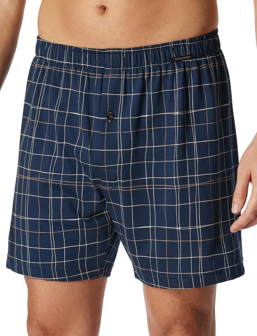 Schiesser boxershorts 2-pack geprint blauw katoen