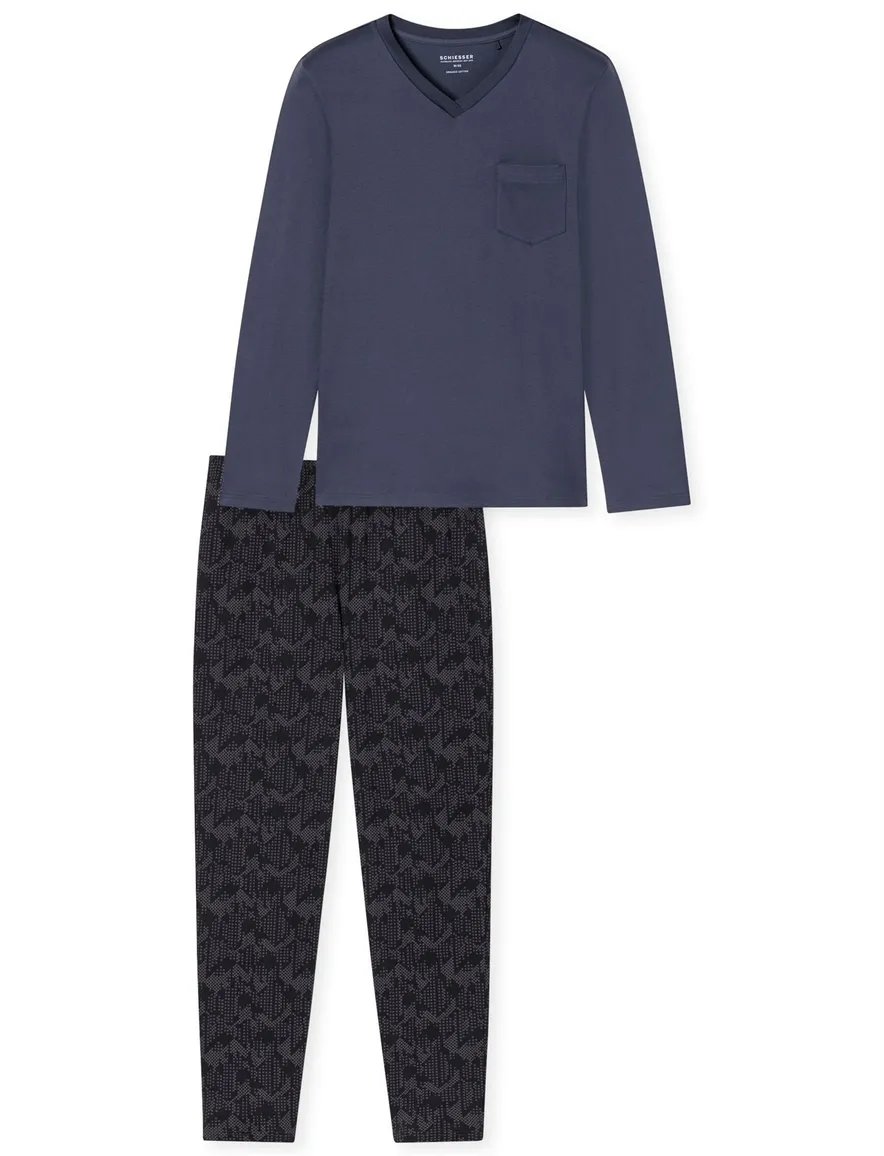 Schiesser pyjama set jersey katoen navy geprint lange mouw