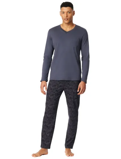 Schiesser Schiesser Pyjama set blauw zwart katoen