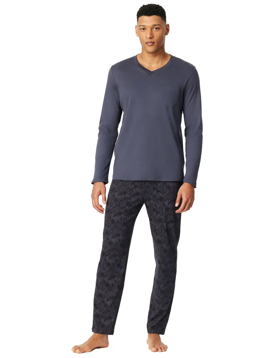 Schiesser pyjama set jersey katoen navy geprint lange mouw