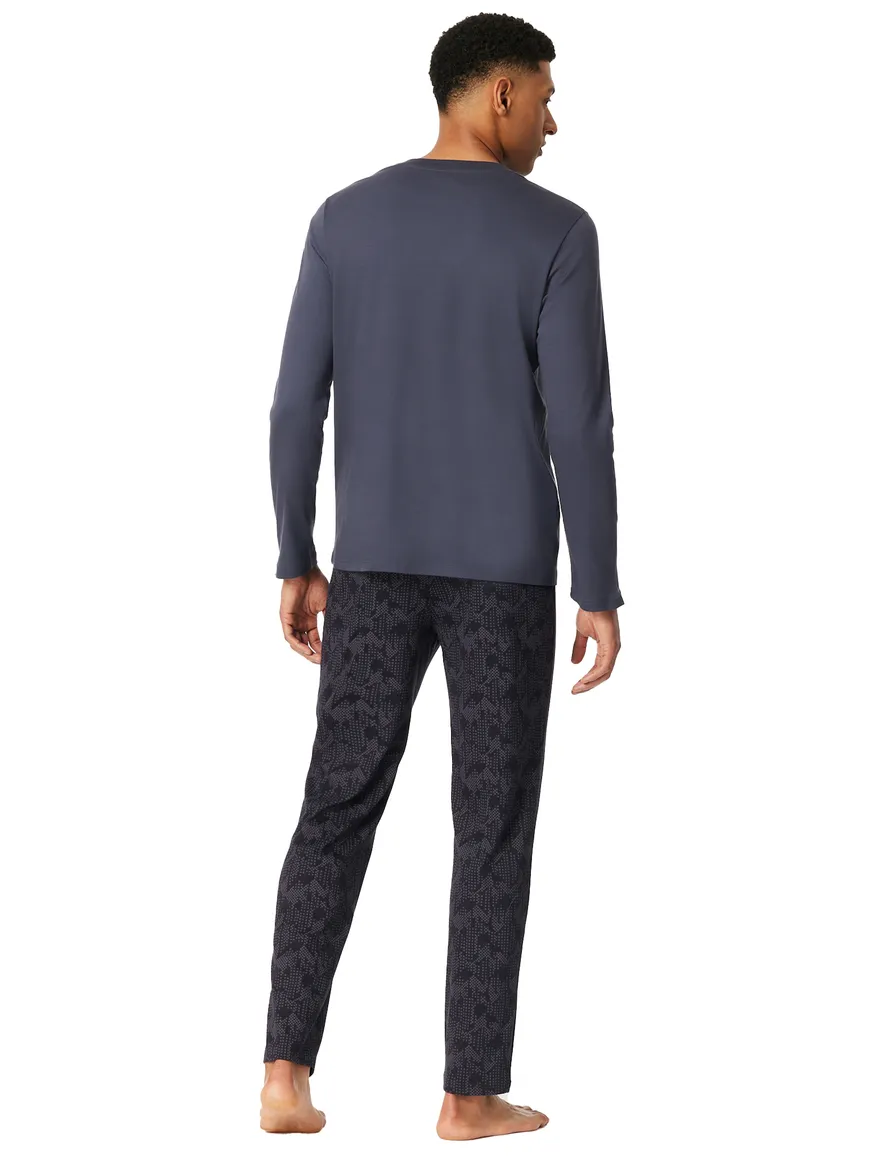 Schiesser pyjama set jersey katoen navy geprint lange mouw