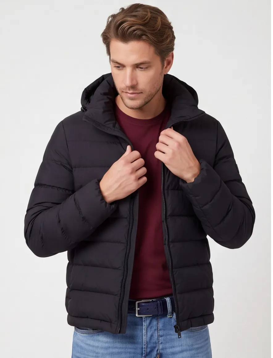 Peutery winterjas zwart effen puffer normale fit
