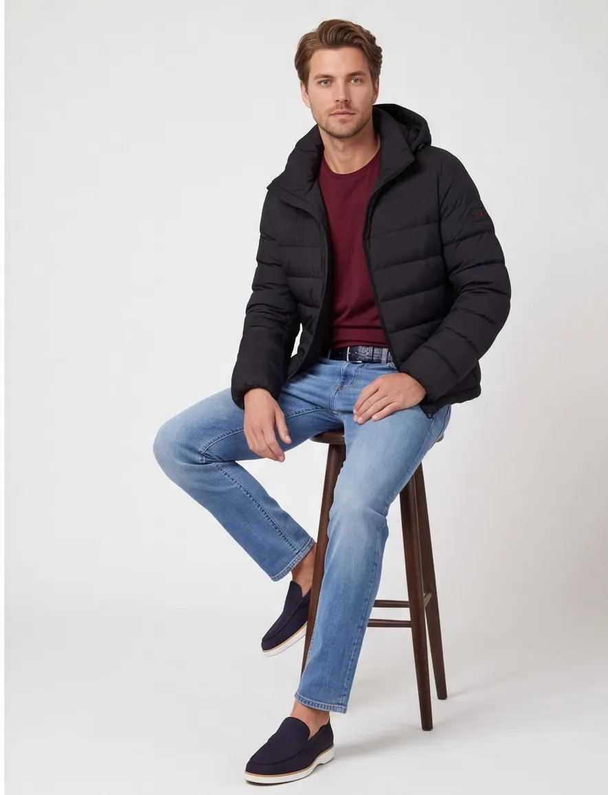 Peutery winterjas zwart effen puffer normale fit