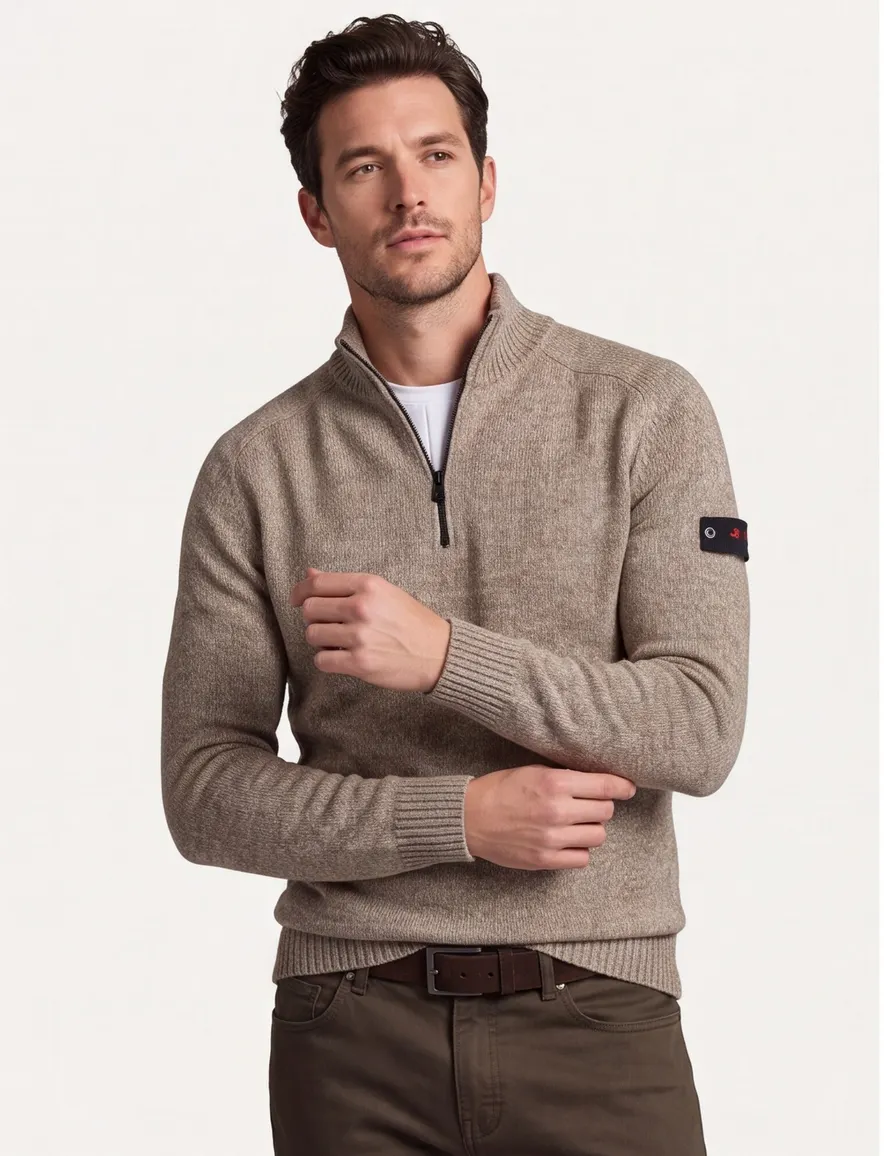 Peuterey trui beige half zip gemeleerd
