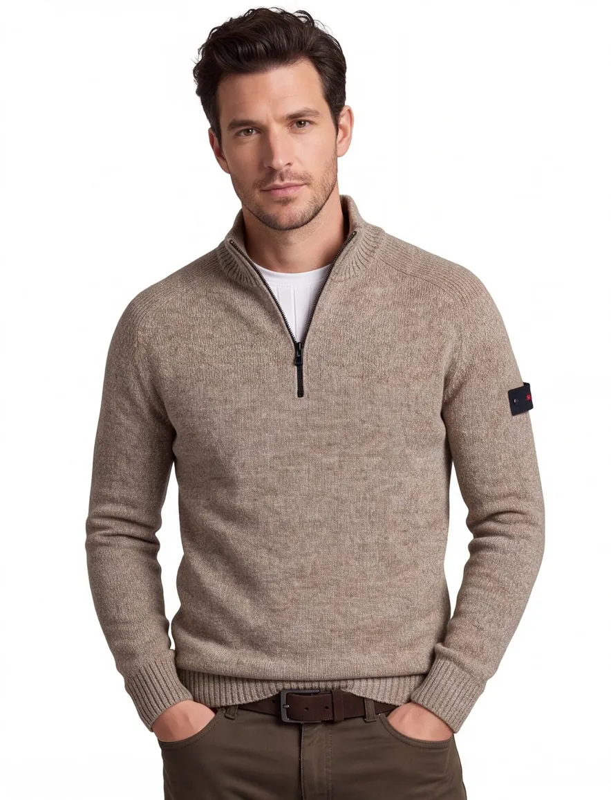 Peuterey trui beige half zip gemeleerd