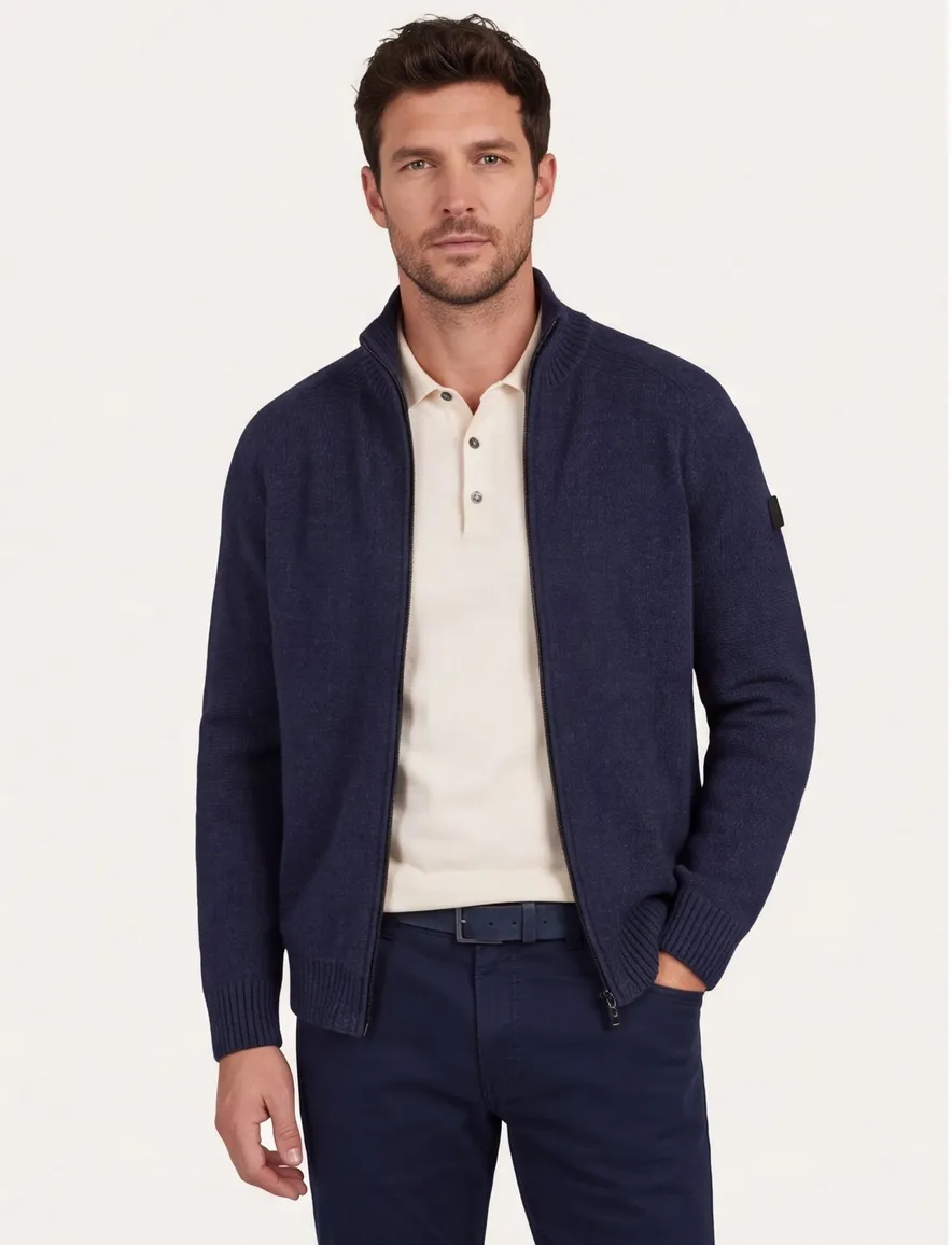 Peuterey vest effen donkerblauw normale fit wol