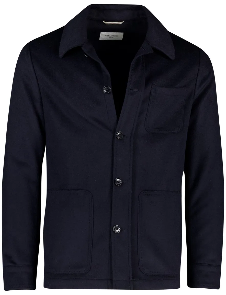 Carl Gross Overshirt donkerblauw effen wol normale fit