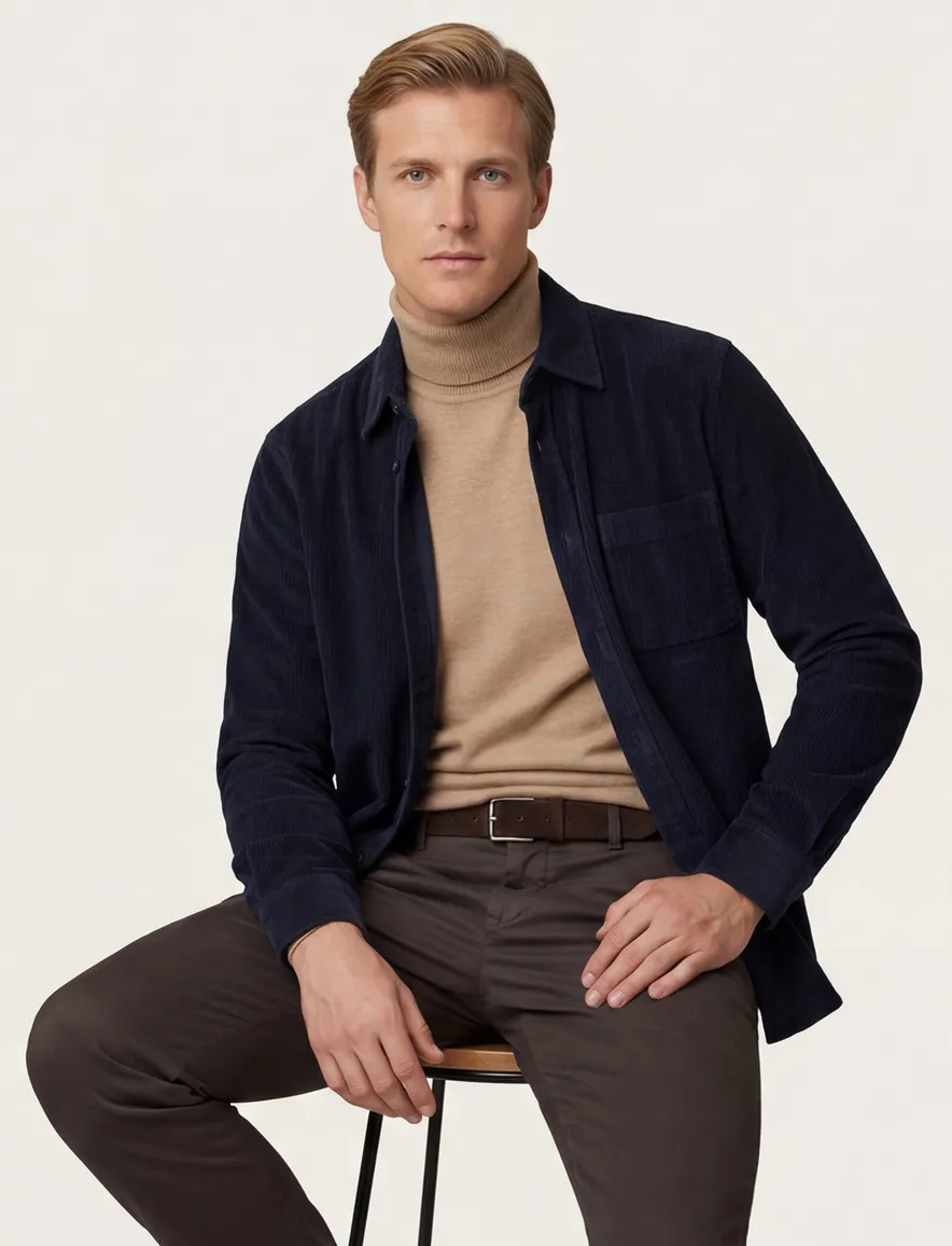 Carl Gross Overshirt donkerblauw effen wol normale fit