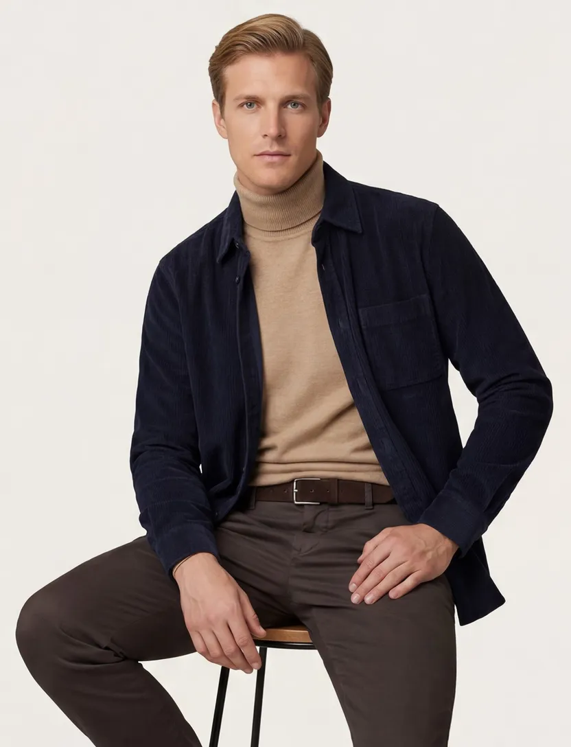 Overshirt Carl Gross donkerblauw effen normale fit