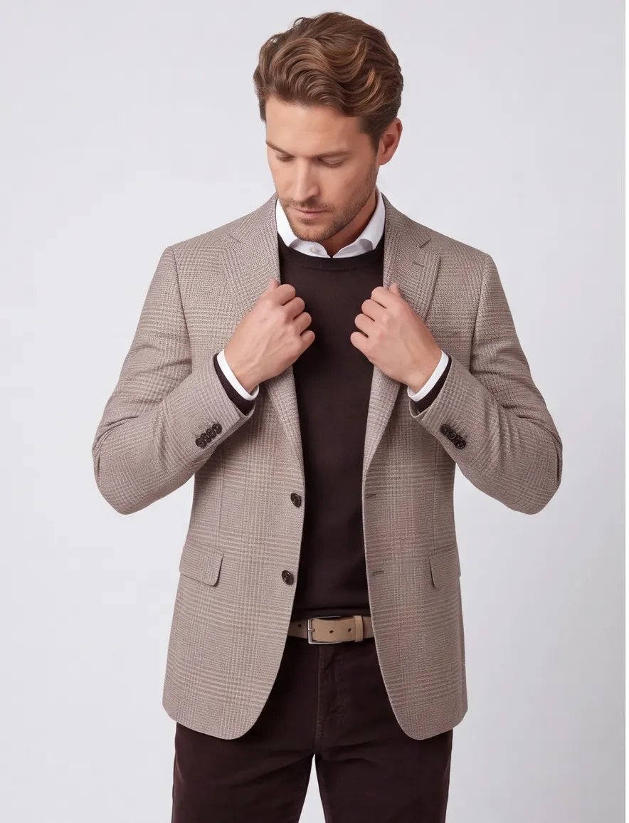 Carl Gross colbert beige geruit wol
