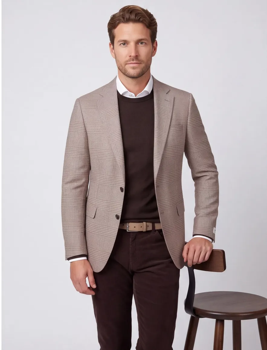 Carl Gross colbert beige geruit wol