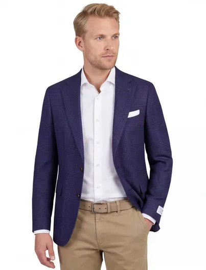 Carl Gross wollen colbert Carl Gross blauw effen normale fit