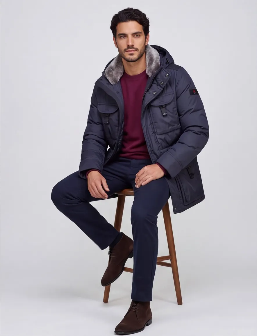 Peuterey winterjas donkerblauw effen waterafstotend