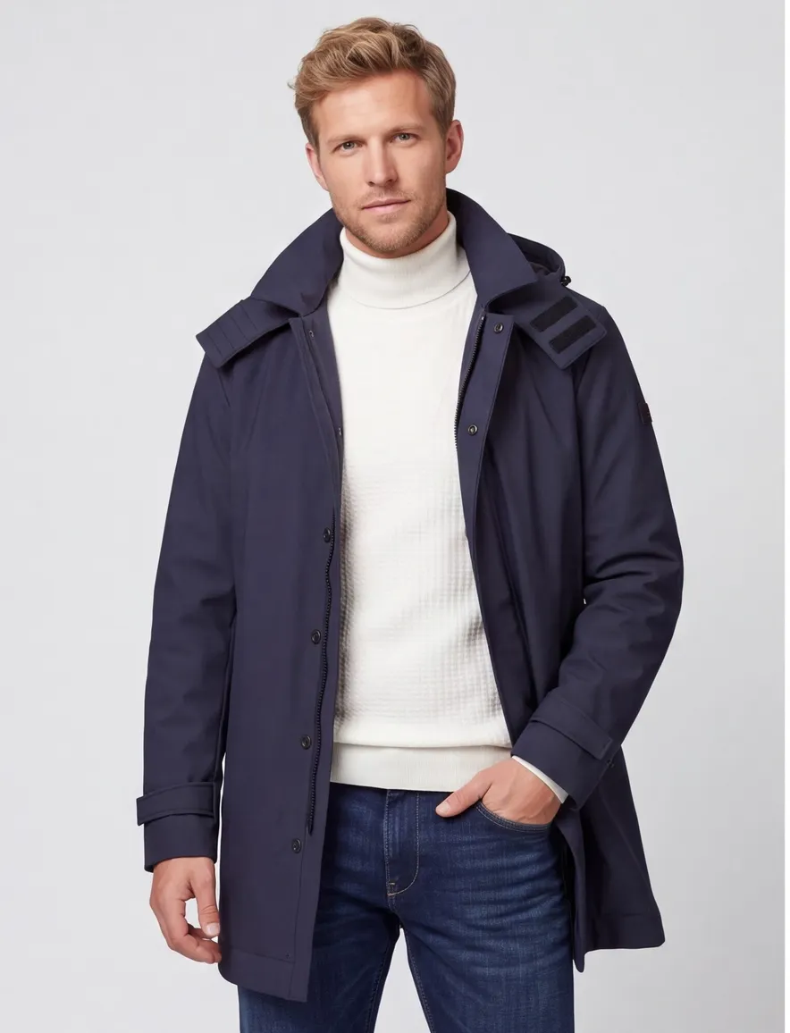 Peuterey winterjas donkerblauw effen afneembare capuchon
