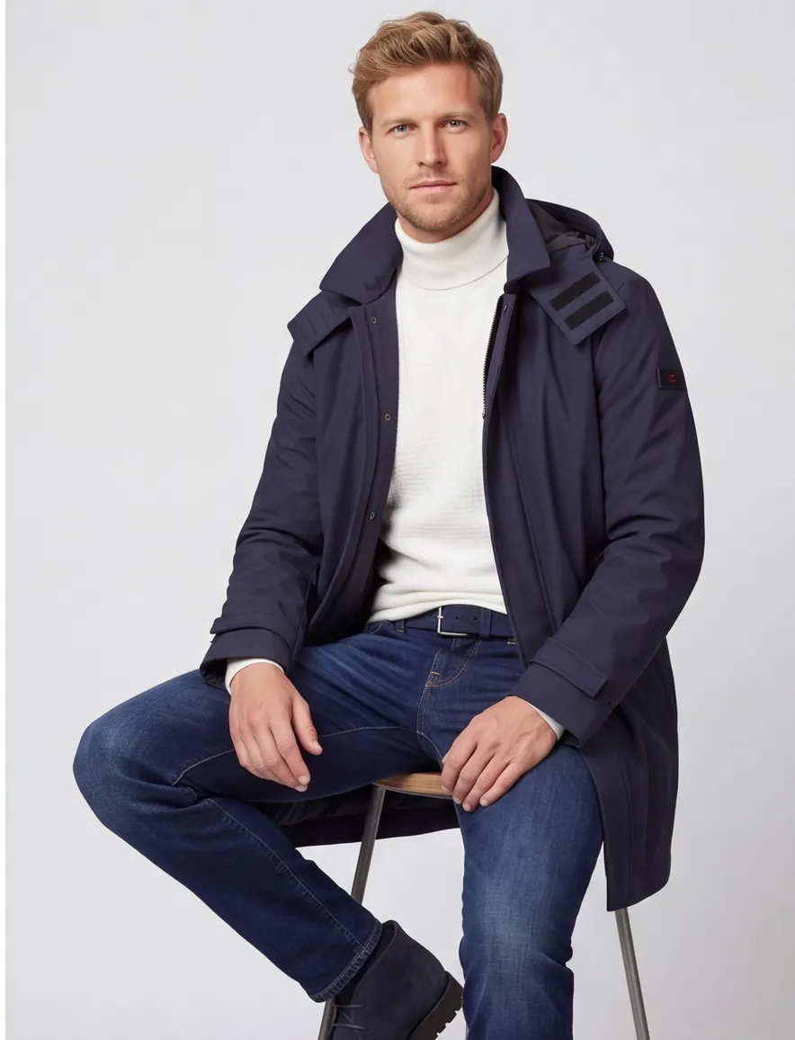 Peuterey winterjas donkerblauw effen afneembare capuchon