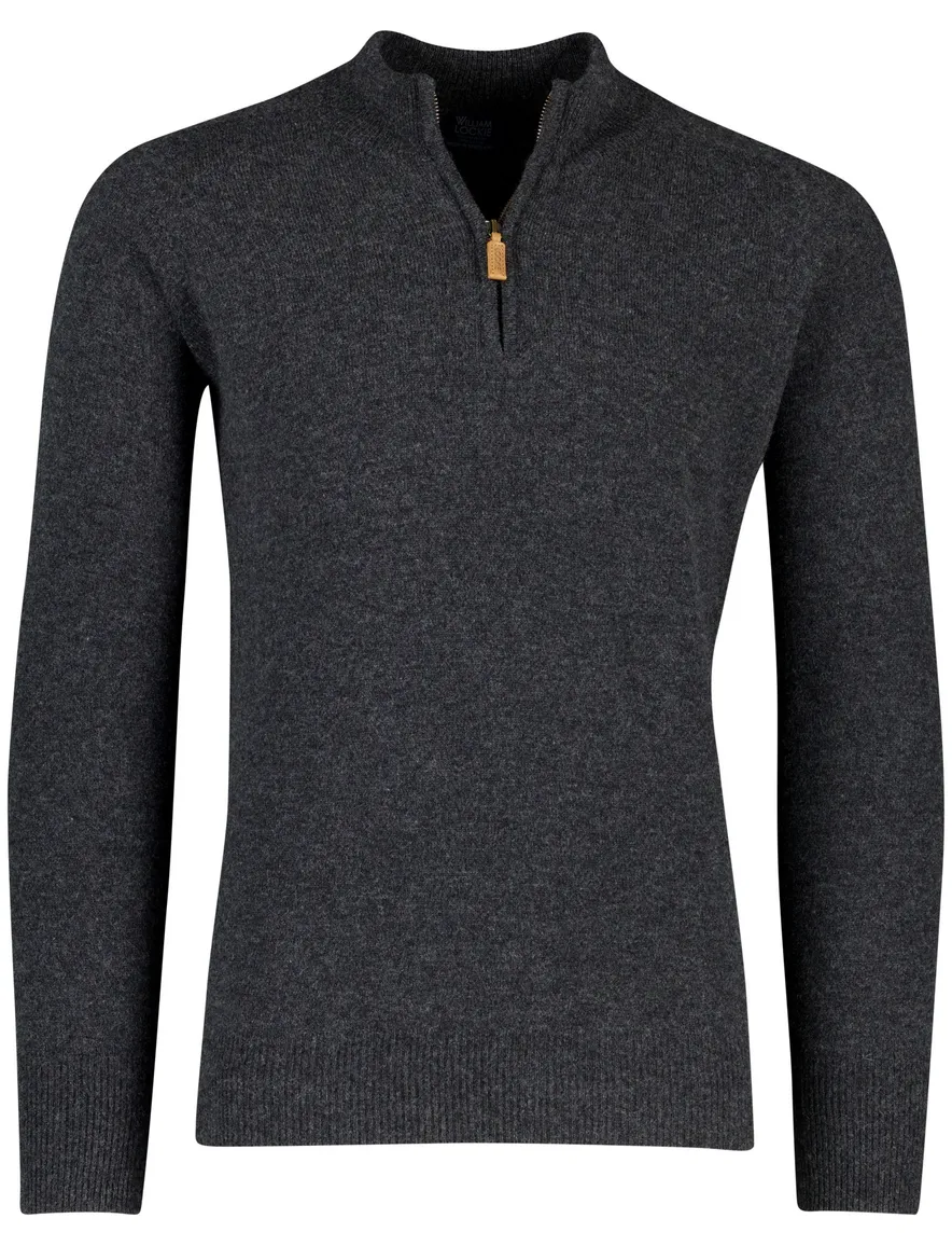 William Lockie trui grijs effen wijde fit half zip