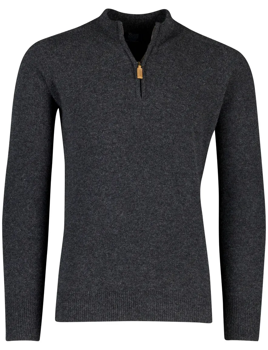 William Lockie trui grijs effen wijde fit half zip
