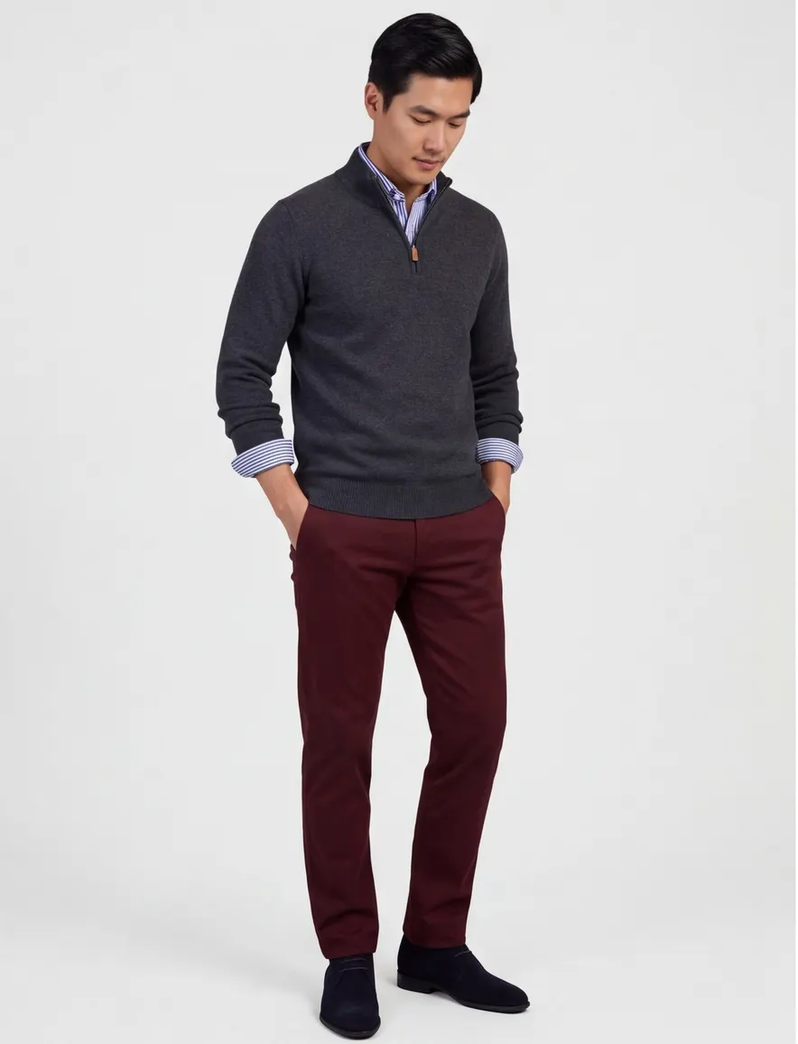 William Lockie trui grijs effen wijde fit half zip