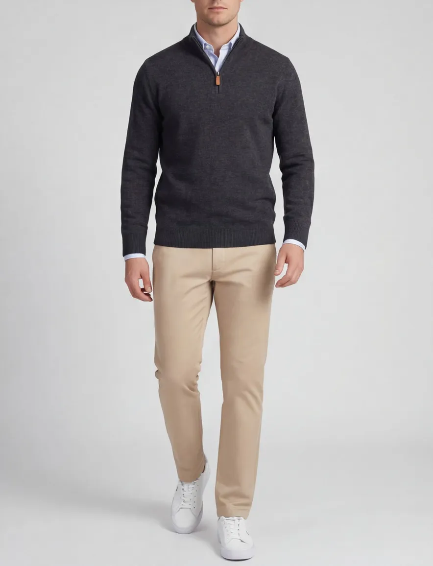 William Lockie trui grijs effen wijde fit half zip