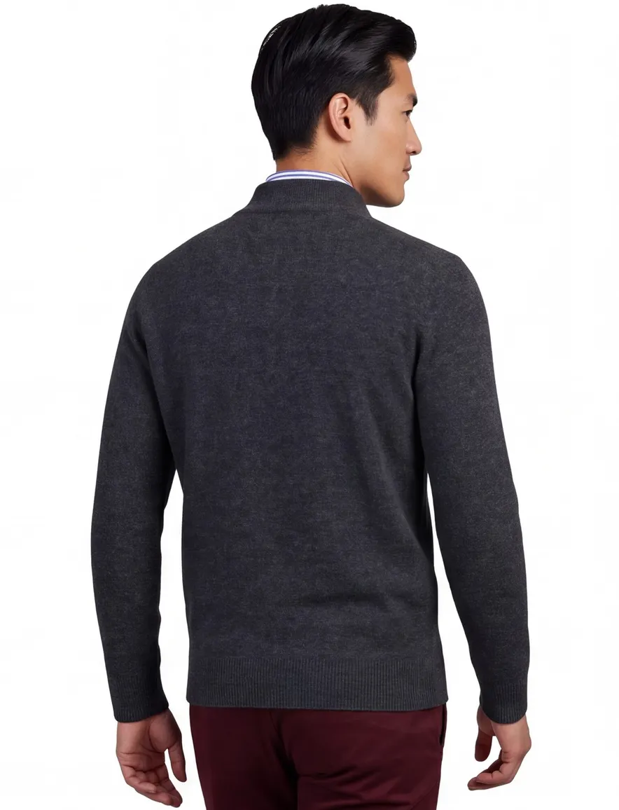 William Lockie trui grijs effen wijde fit half zip