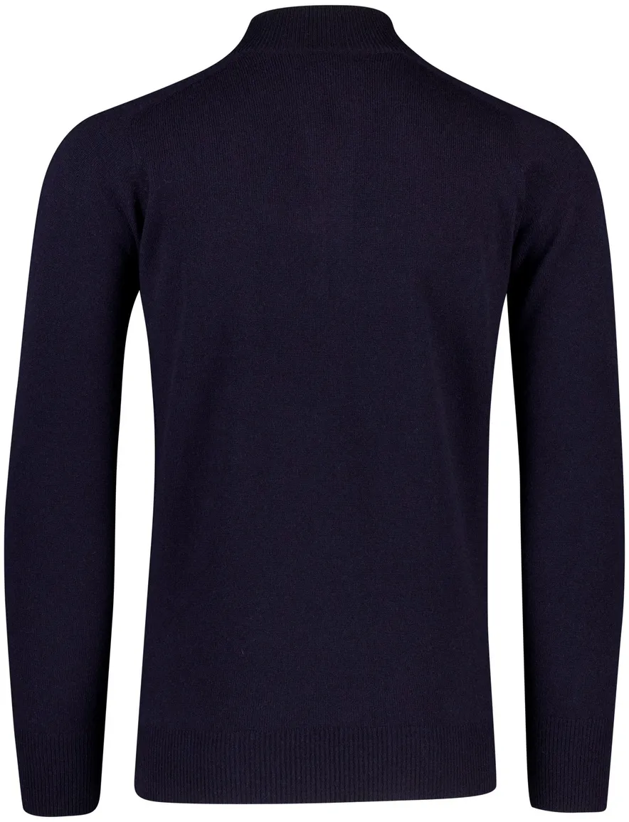 William Lockie trui half zip donkerblauw effen wijde fit lamswol