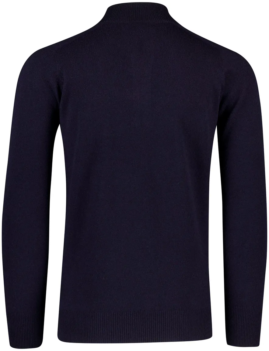 William Lockie trui half zip donkerblauw effen wijde fit lamswol