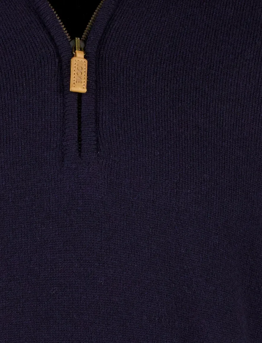 William Lockie trui half zip donkerblauw effen wijde fit lamswol