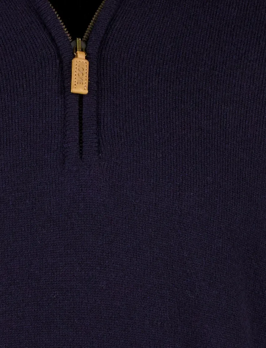 William Lockie trui half zip donkerblauw effen wijde fit lamswol