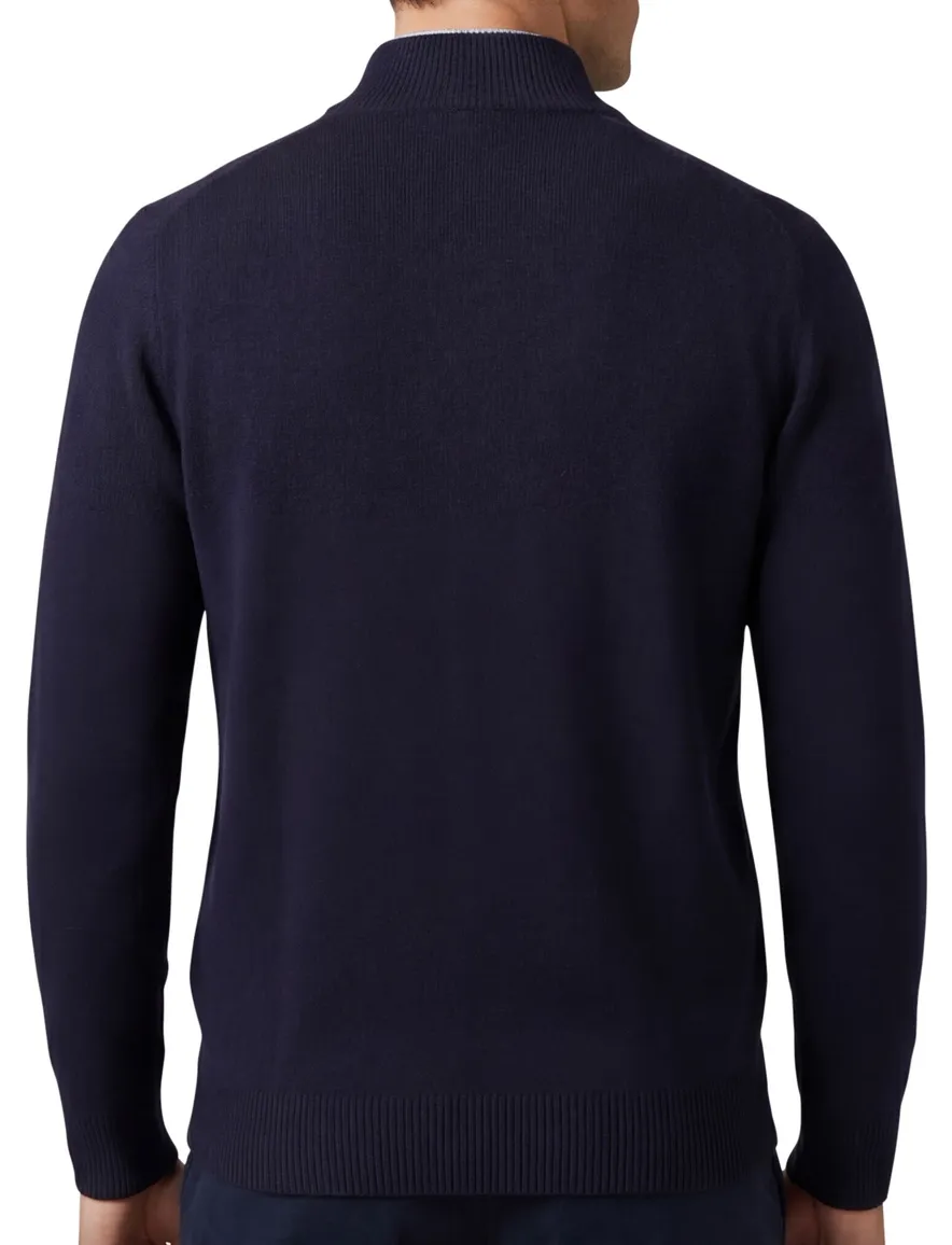 William Lockie trui half zip donkerblauw effen wijde fit lamswol