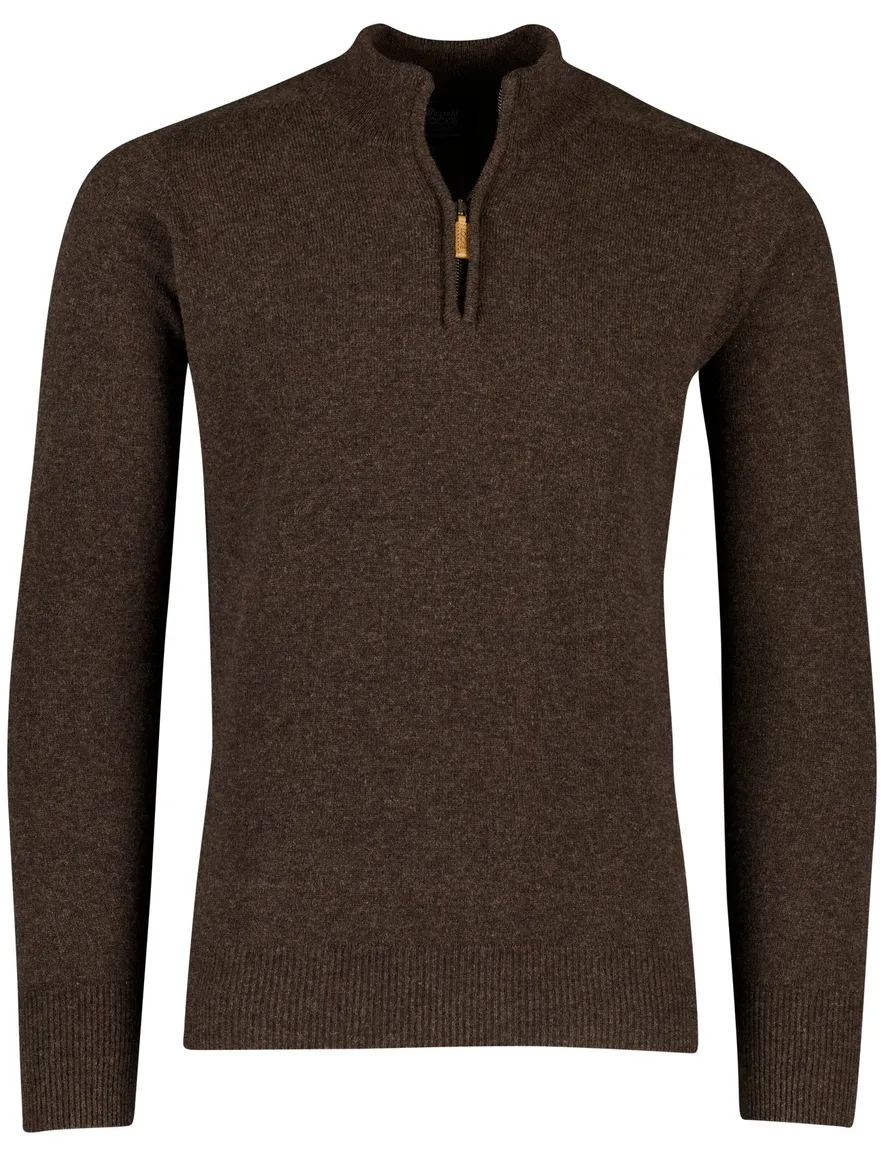William Lockie trui bruin effen half zip