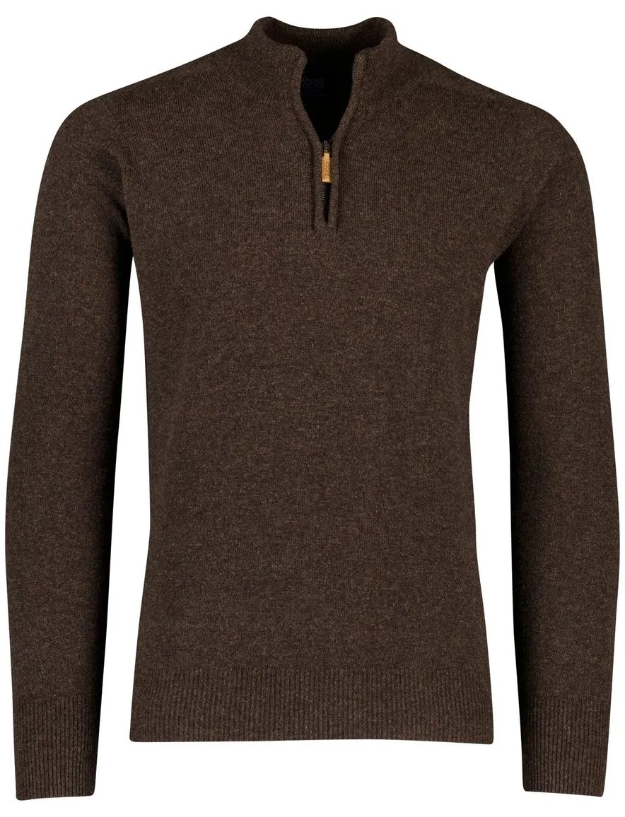 William Lockie trui bruin effen half zip