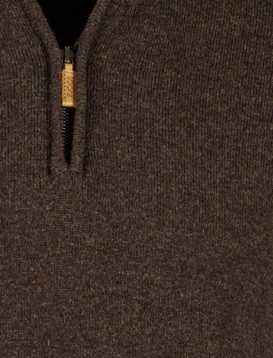William Lockie trui bruin effen half zip