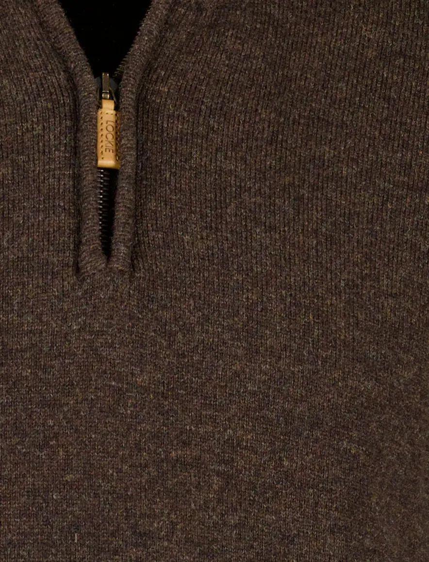 William Lockie trui bruin effen half zip