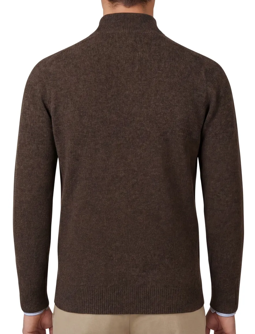 William Lockie trui bruin effen half zip