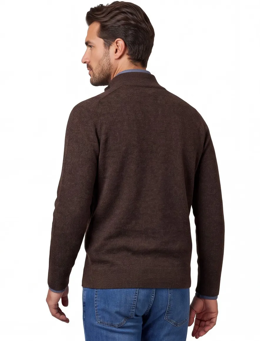 William Lockie trui bruin effen half zip