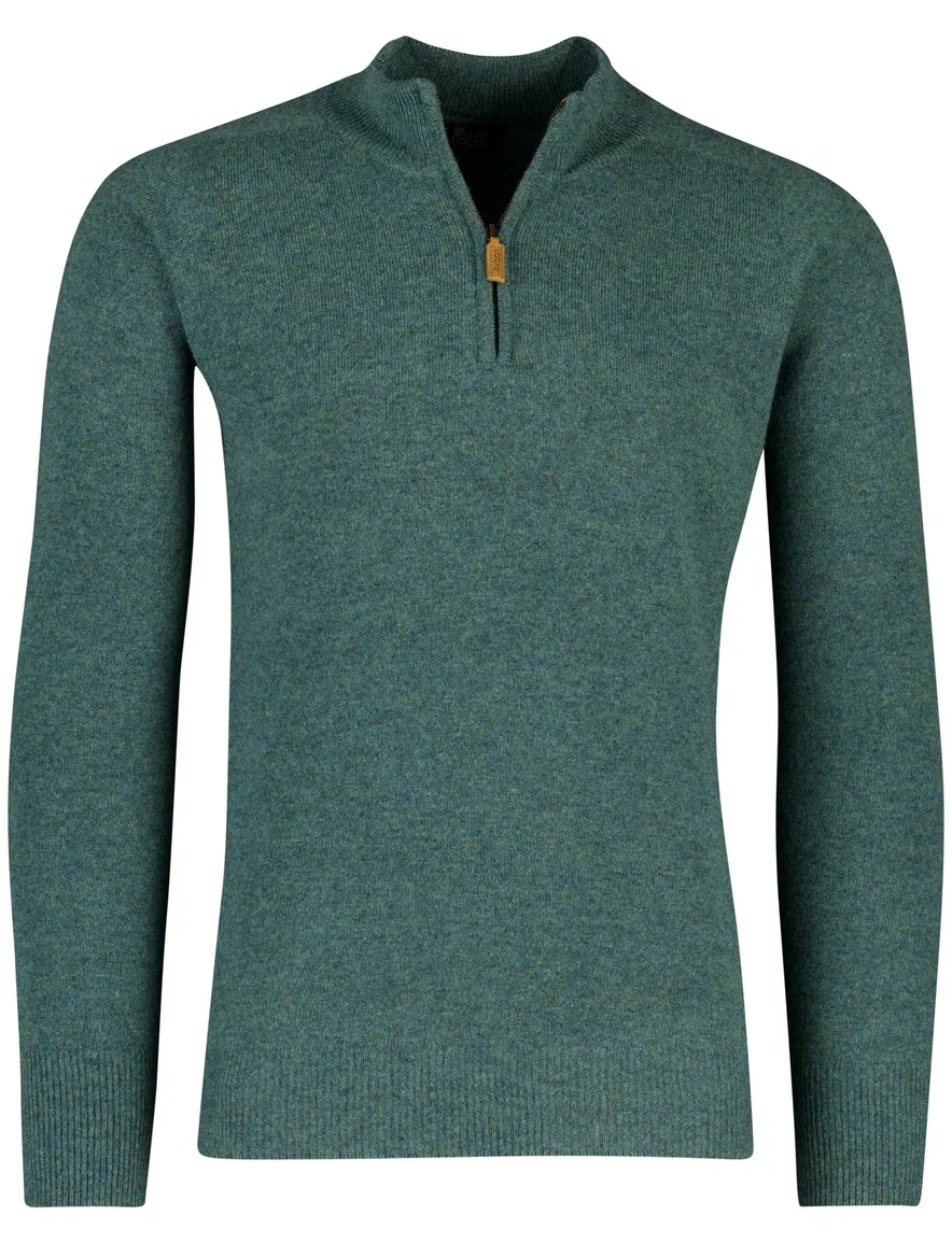 William Lockie trui half zip turquoise gemêleerd wijde fit