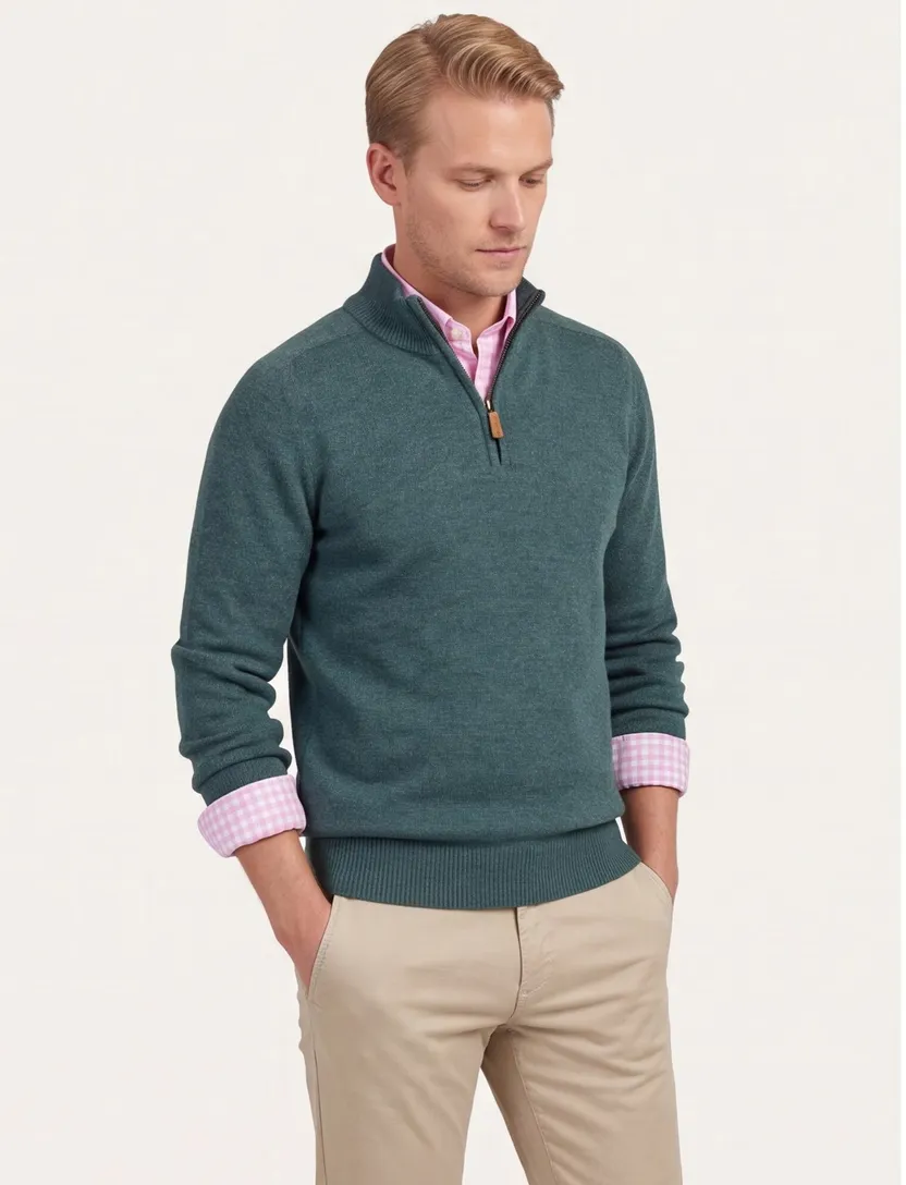 trui William Lockie gemêleerd turquoise wijde fit