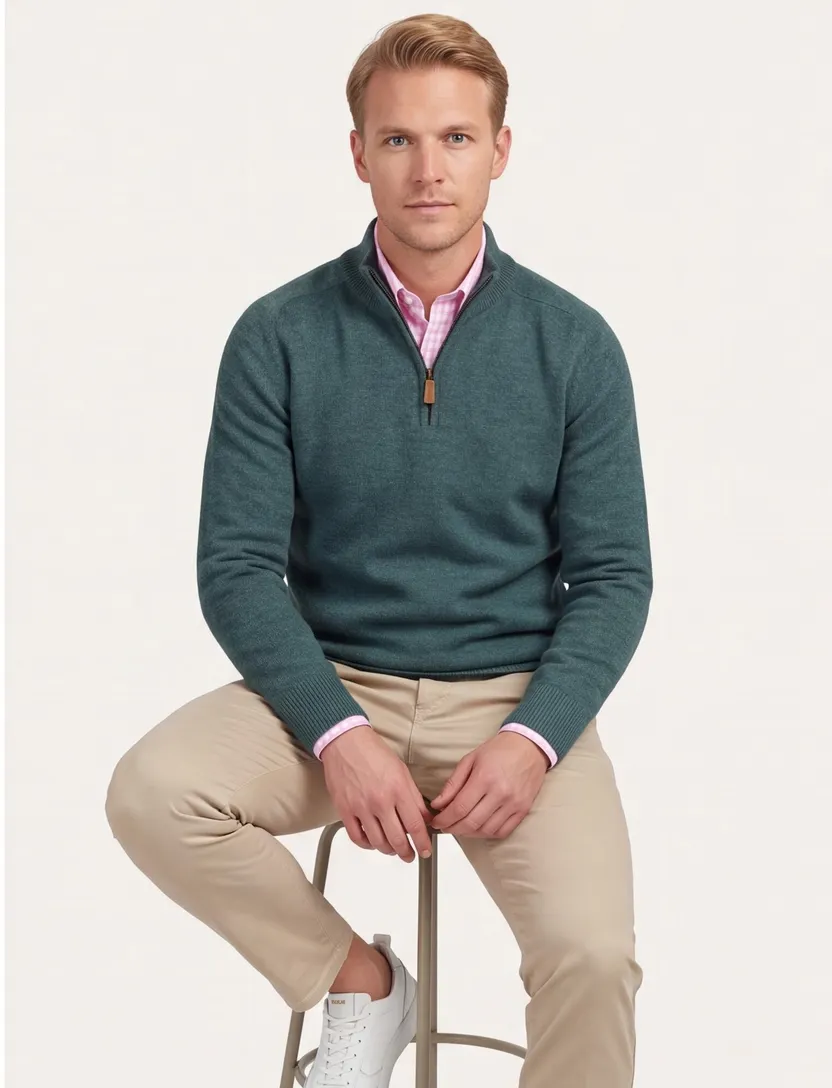 trui William Lockie gemêleerd turquoise wijde fit