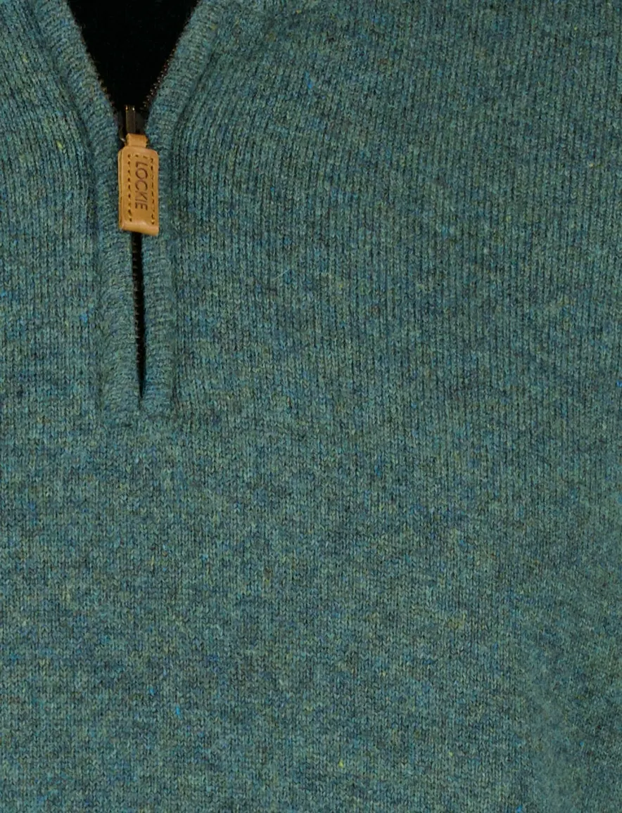 William Lockie trui half zip turquoise gemêleerd wijde fit