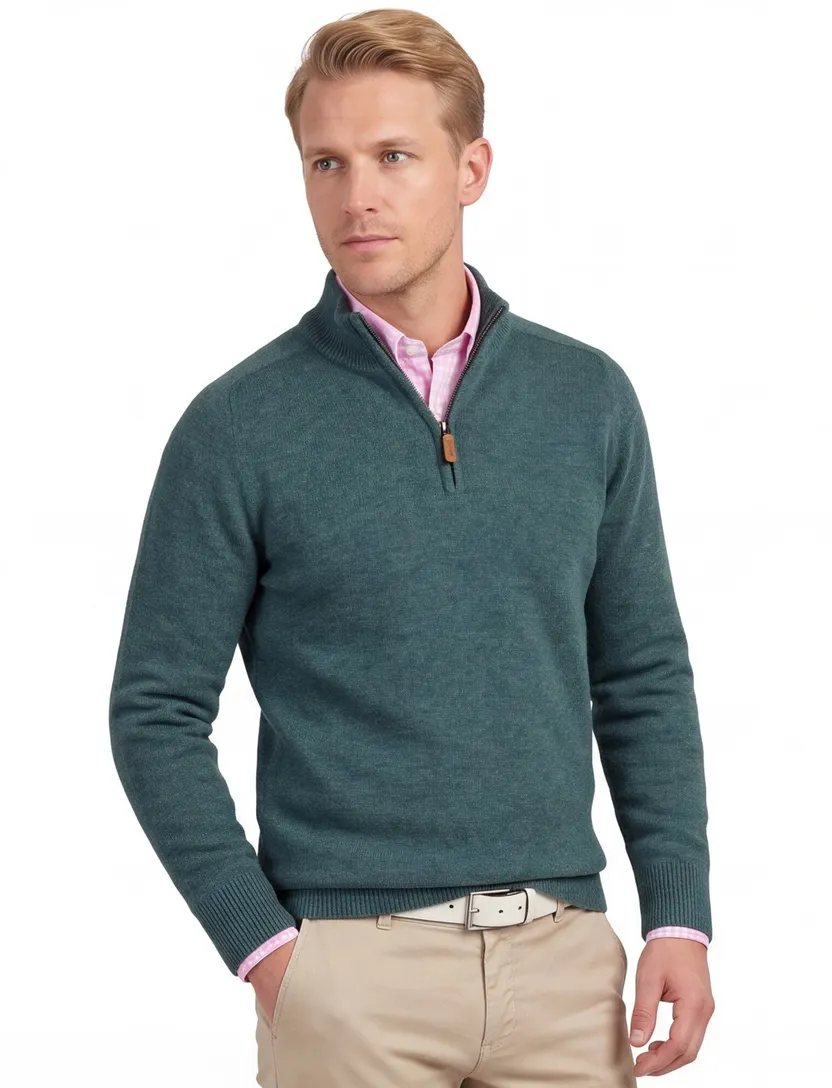 trui William Lockie gemêleerd turquoise wijde fit