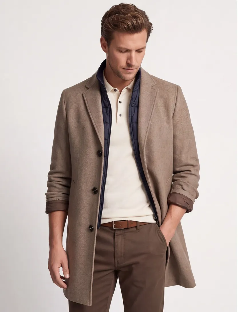 Portofino mantel met voering wol khaki